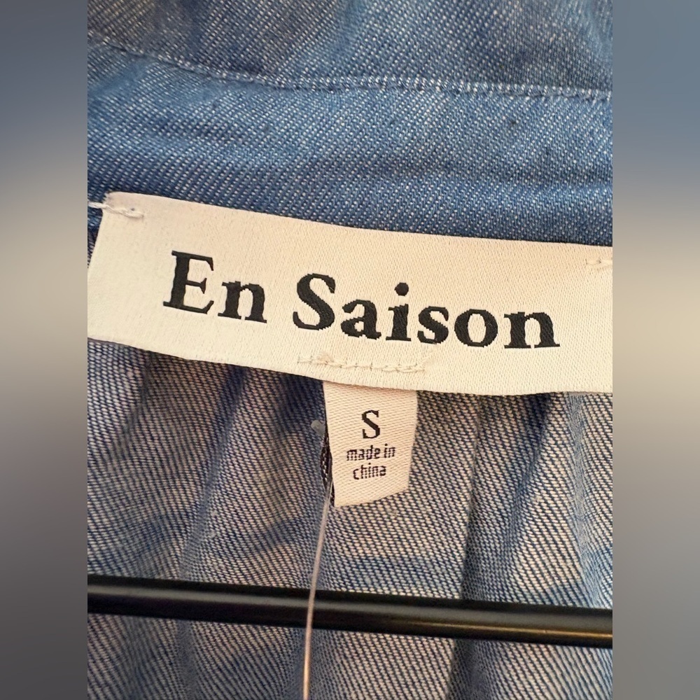 En Saison Blue Tara Puff-Sleeve Babydoll Mini Shirtdress Sz Small NEW - Picture 12 of 13